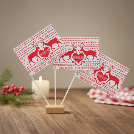 Christmas Scandi Table Flags - Wood Table