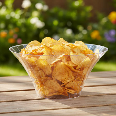 Clear Flared Bowl Full of Crisps Outdoors