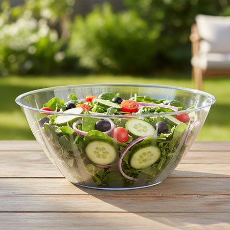Clear Plastic Bowl with Salad Outdoors