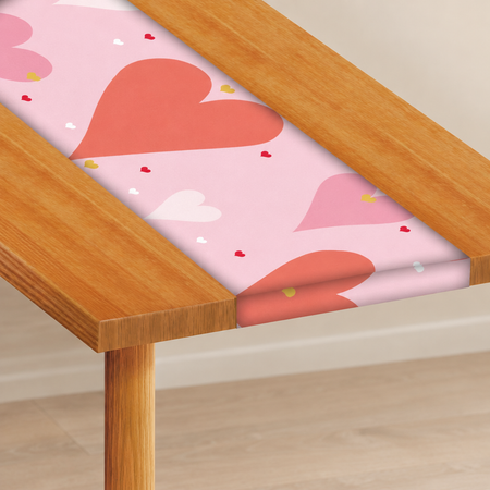 Close-up table runner with a neutral floor and background in square format