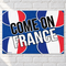 Come On France poster on a white brick wall with soft light and shade, in square format