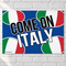 Come On Italy poster on a white brick wall with soft light and shade, in square format