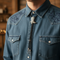 Cowboy Boot Bolo Tie on Blue Shirt