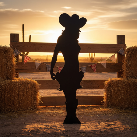 Cowgirl Cardboard Cutout in Wild West Setting