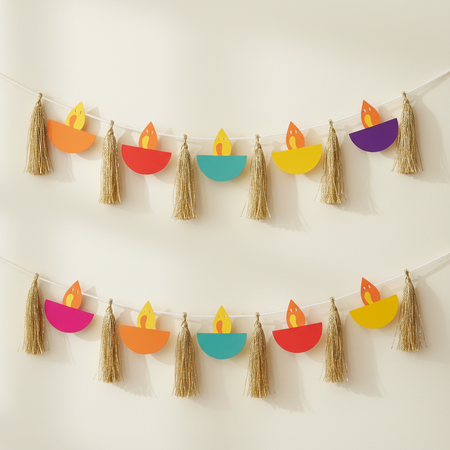 Diwali Diya Tassel Garland on Cream Wall