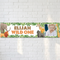Elijah Wild One banner on a white brick wall with soft light and shade, in square format