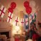 England Bunting Indoors with Red and White Balloons