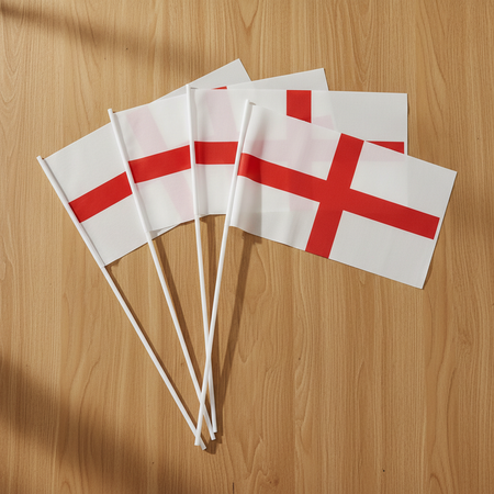 England Hand Flags Flat Lay on Wood