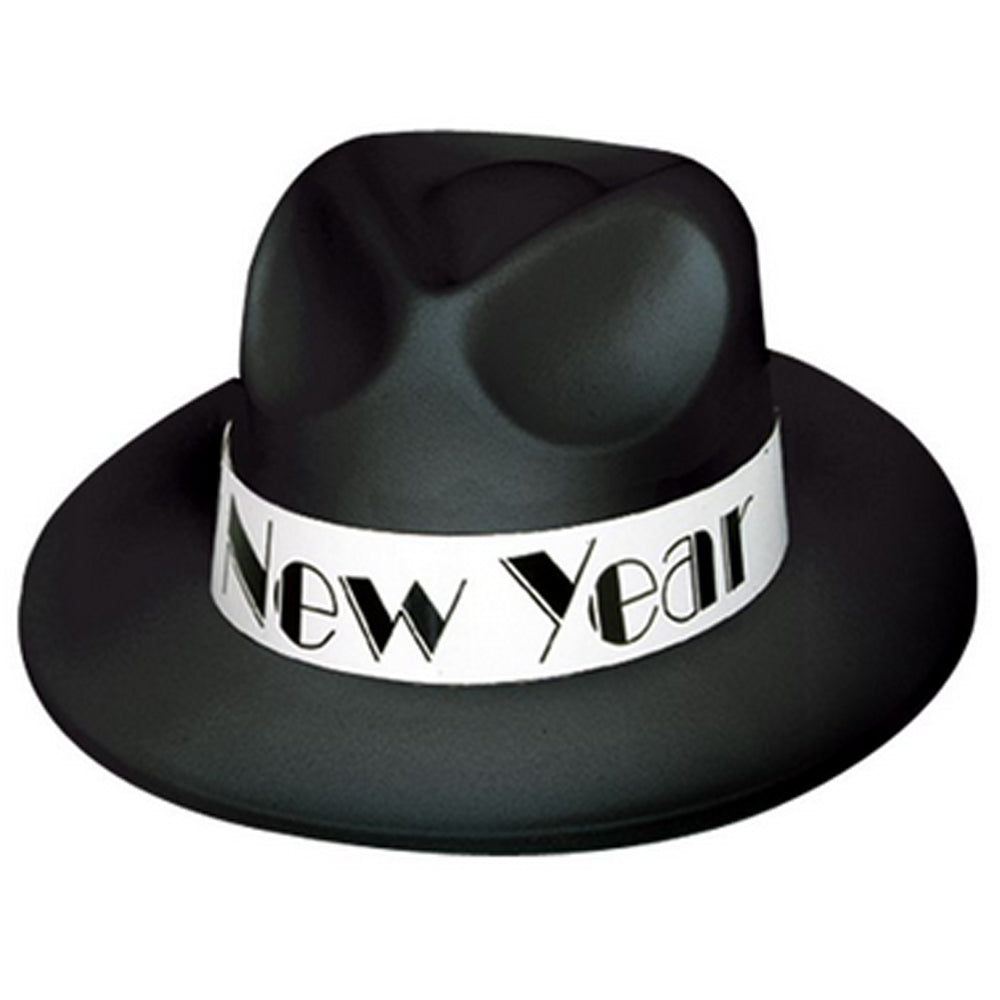 Black Happy New Year Flock Fedora - Each