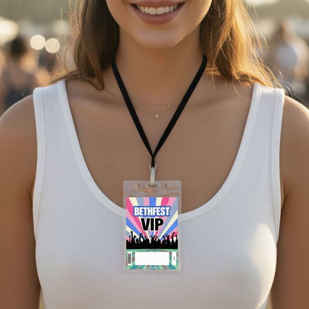 Festival VIP Lanyard Close Up on Woman in White Vest Top