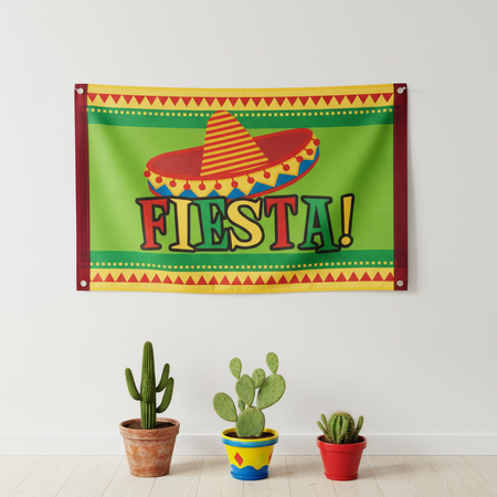 Fiesta Cloth Flag Wall with Cacti