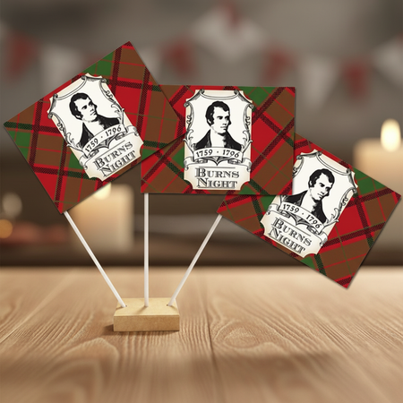 Flag set preserved exactly, only the background changed to wood and candlelight