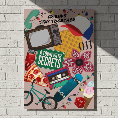 Friends Stay Together poster on white brick wall