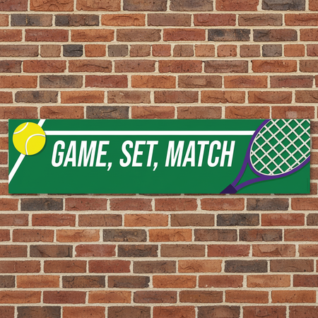 Game Set Match Banner on Red Brick Wall
