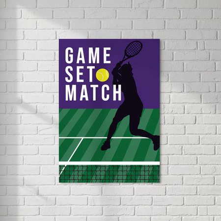 Game Set Match Poster on White Brick Wall