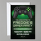 Gamer party invitation and envelope on a grey plastic surface