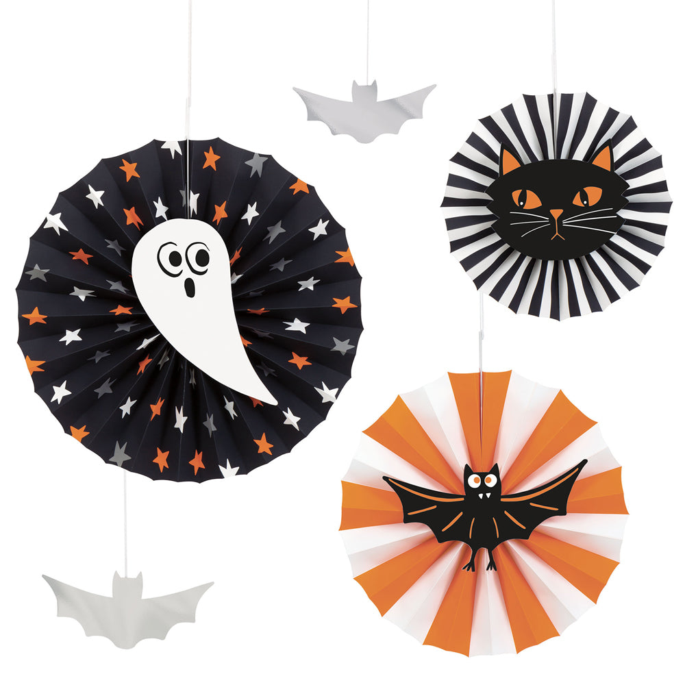 Bats and Boos Halloween Paper Fan Decorations - Pack of 5