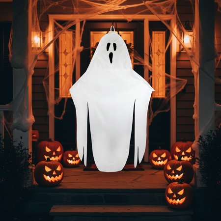 Giant Hanging Ghost in Halloween Porch