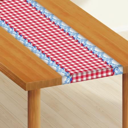 Gingham Table Runner - Clean Background Light Wood Floor