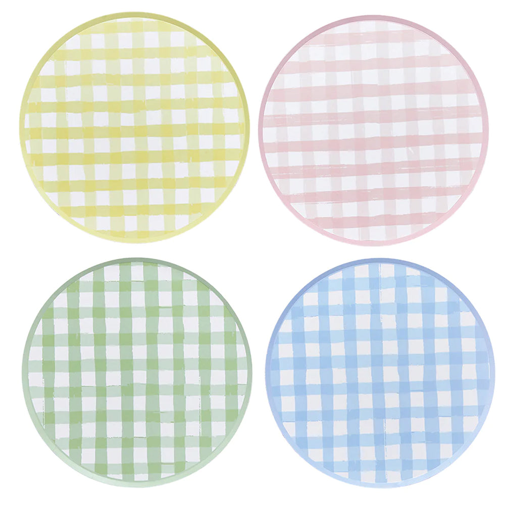 Pastel Gingham Paper Plates - 23cm - Pack of 8