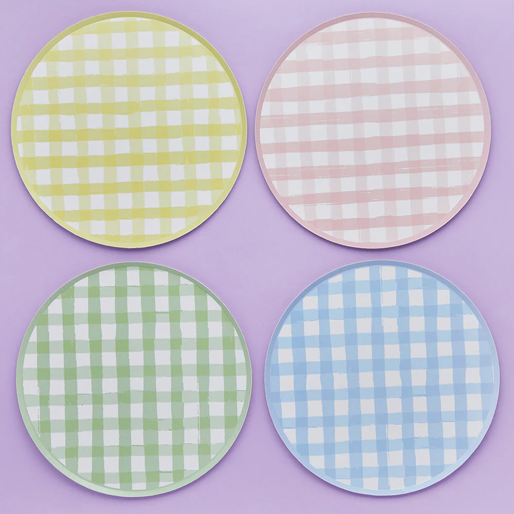 Pastel Gingham Paper Plates - 23cm - Pack of 8