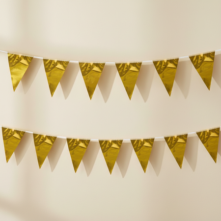 Gold bunting against a cream neutral wall