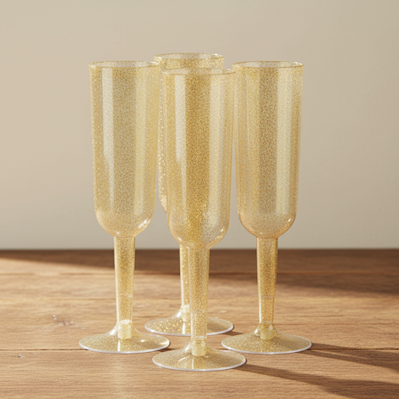 Gold Glitter Champagne Flutes x4 - Neutral Background