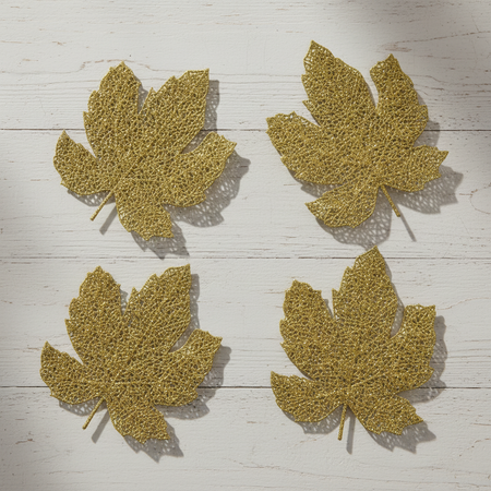 Gold Glitter Leaves Light Wood Flat Lay
