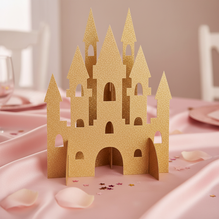 Gold Glitter Princess Castle Centrepiece on Princess Table
