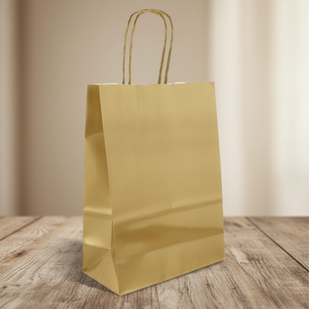Gold Party Bag on Wood Table