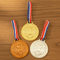 Gold Silver Bronze Medals Wood Background