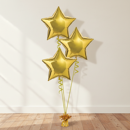 Gold Star Balloons - Wood Floor Off White Wall Full Square