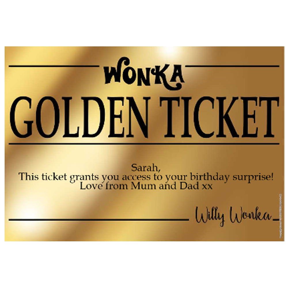 Wonka Chocolate Factory Personalised Golden Ticket - A4