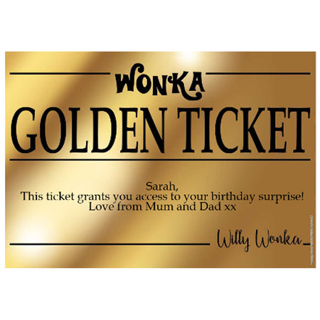 Wonka Chocolate Factory Personalised Golden Ticket - A4 Poster