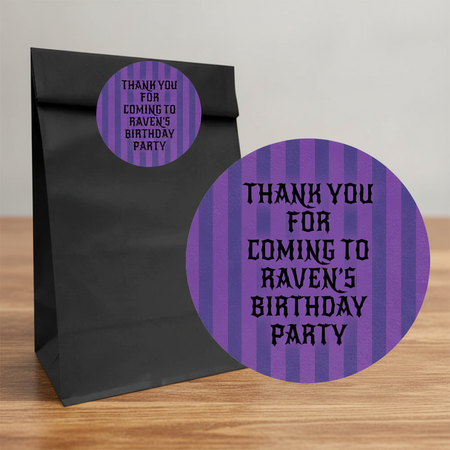 Gothic Girl Party Bag and Sticker on Wood Table