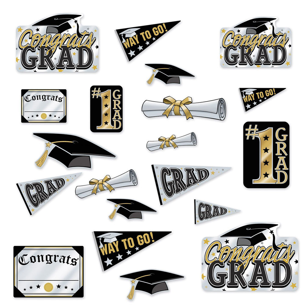 Black and Gold Graduation Card Cutout Decorations - Pack of 20