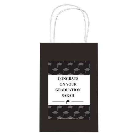 Black and White Graduation Personalised Paper Party Bags - Pack of 12