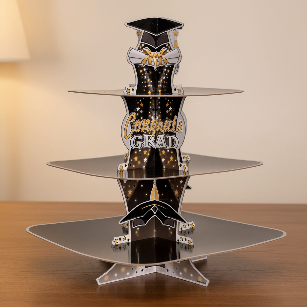 Graduation Cupcake Stand 38cm | 3-Tier Grad Party Cake Stand | Party Packs