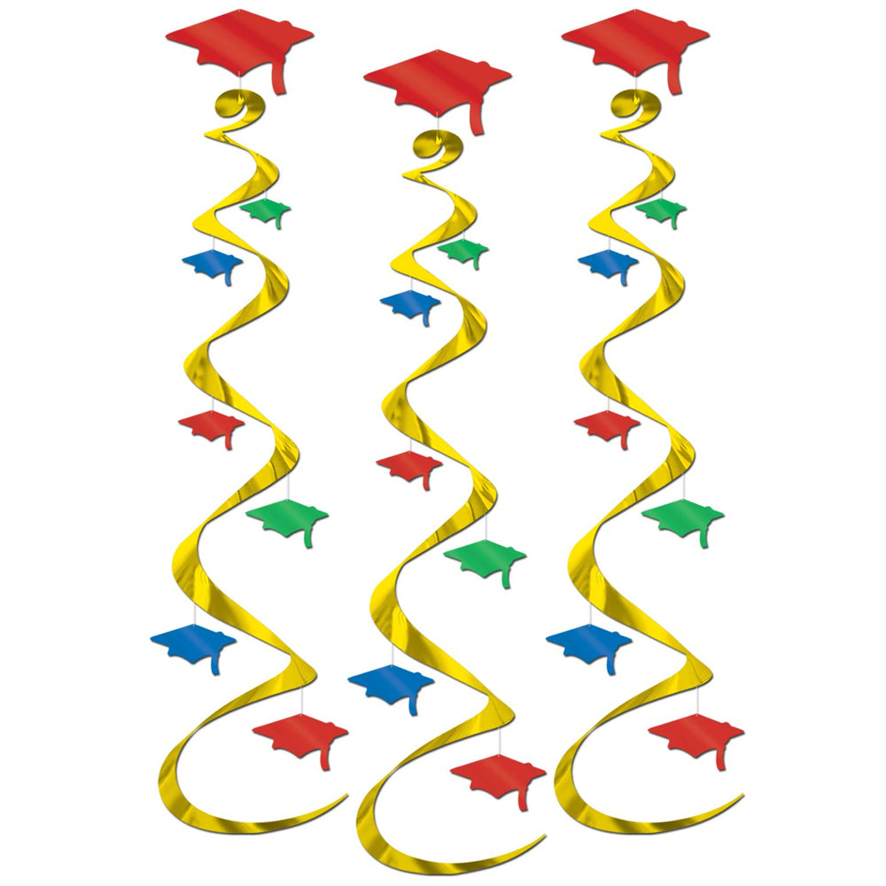 Colourful Graduation Hat Swirl Decorations - 76cm - Pack of 3