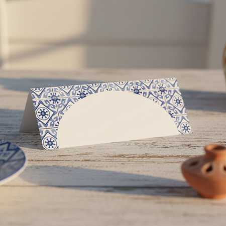 Greek Tile Place Name Card Close Up Table Setting