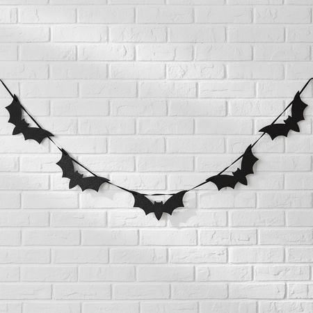 Halloween Bat Bunting White Brick Wall