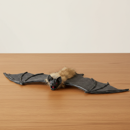 Halloween Hairy Bat Decoration on Wood Table