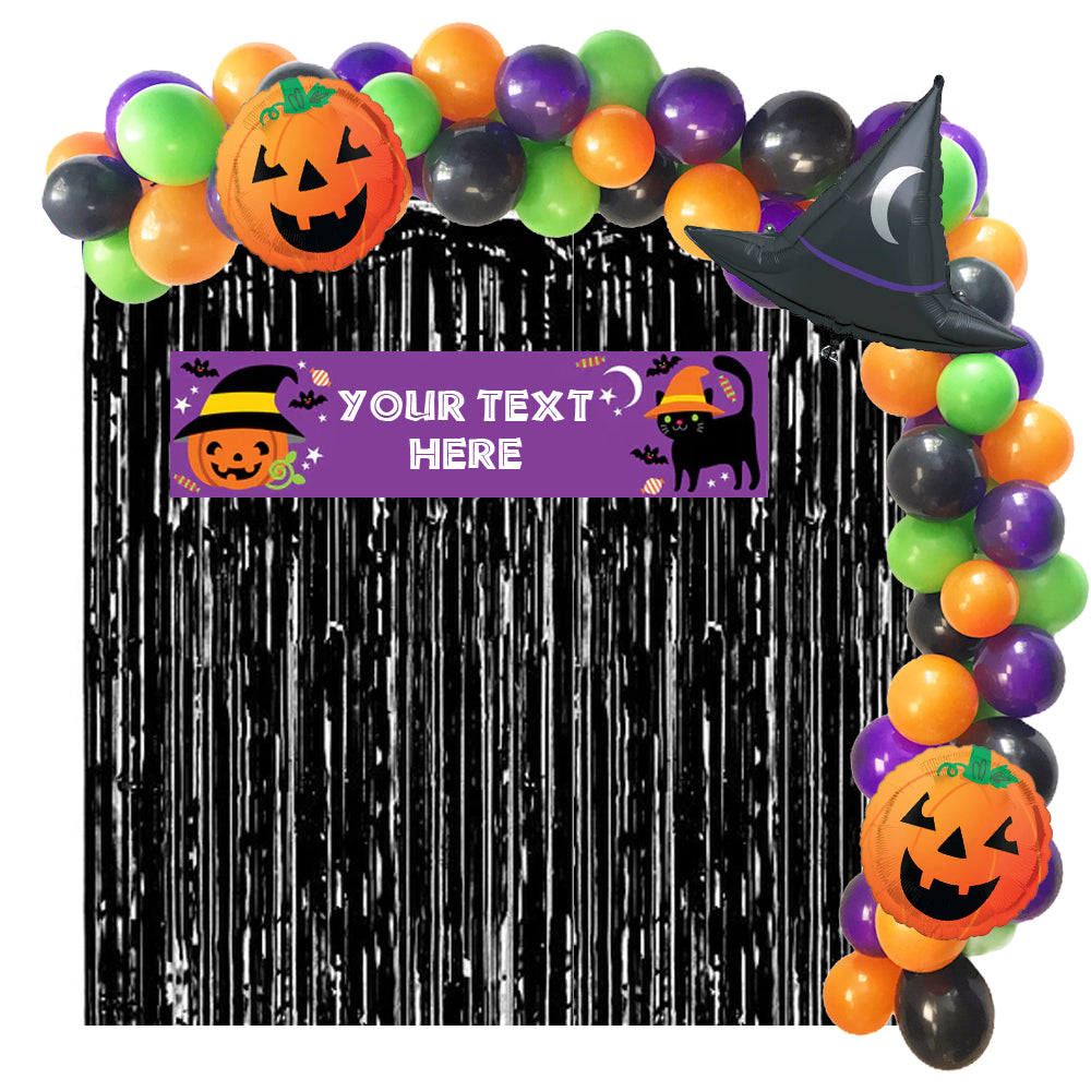 Personalised Halloween Party Backdrop Decoration DIY Kit With Balloon Garland