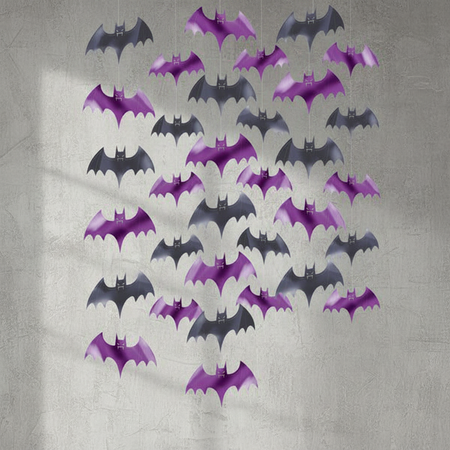 Hanging Bat Decorations Grey Textured Wall
