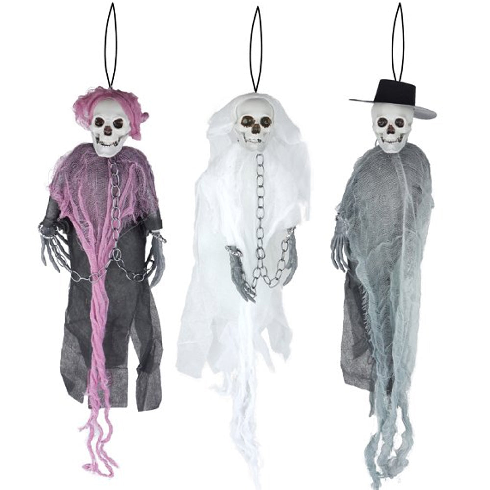 Haunted Hanging Ghost Skeleton Halloween Decoration Props - 3 Assorted Designs - Each