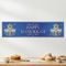 Hanukkah banner above a food table