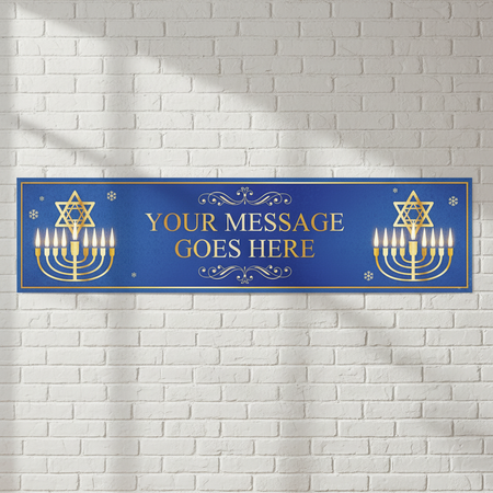 Hanukkah Banner on White Brick Wall