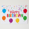 Happy Birthday poster against an off-white wall with soft light and shade, in a square close-up