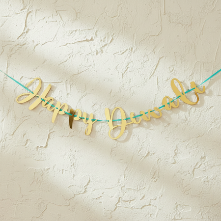 Happy Diwali Banner on Smooth Cream Wall