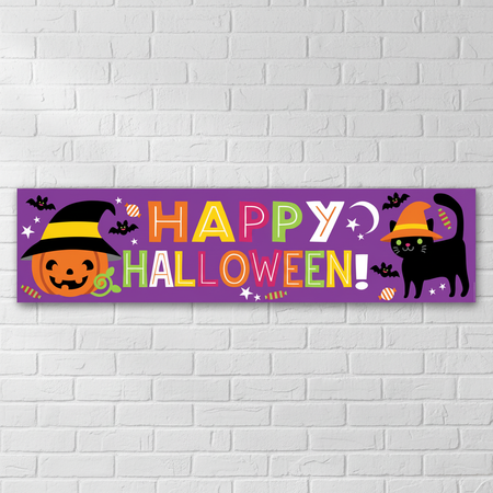 Happy Halloween Banner on White Brick Wall
